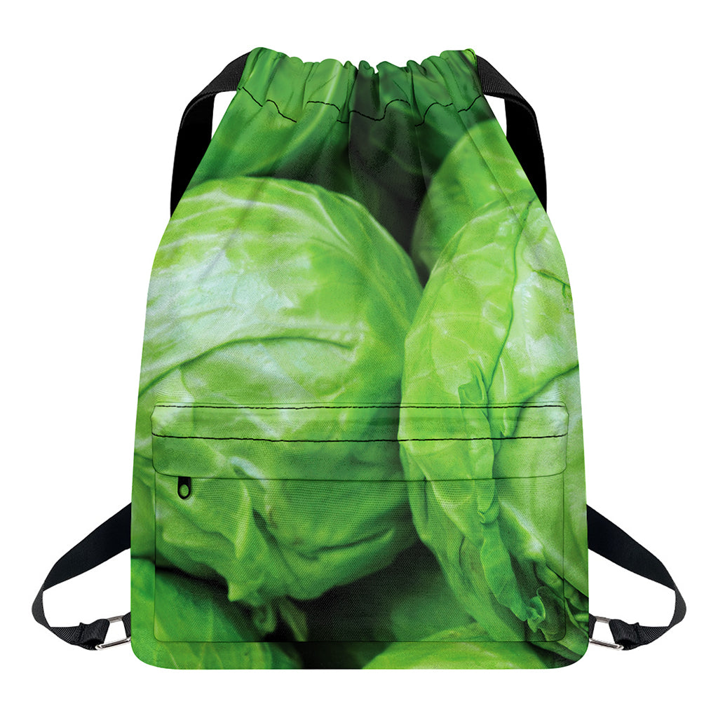 Green Cabbage Print Drawstring Backpack