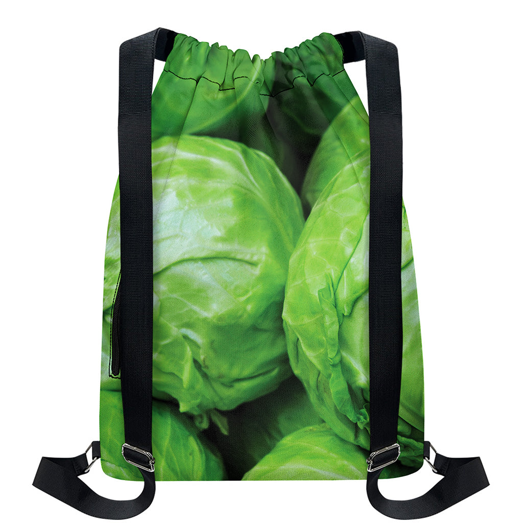 Green Cabbage Print Drawstring Backpack