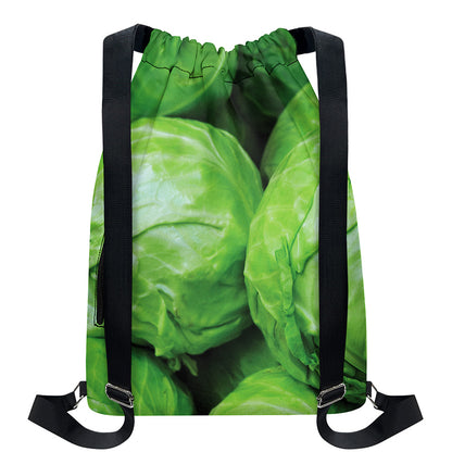 Green Cabbage Print Drawstring Backpack