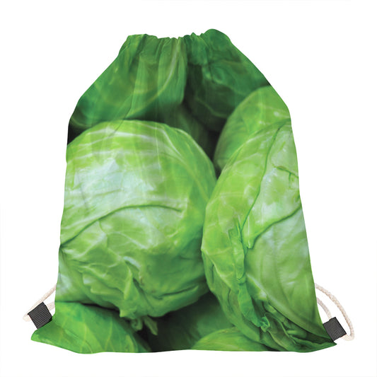 Green Cabbage Print Drawstring Bag