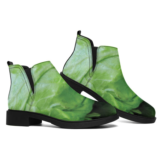 Green Cabbage Print Flat Ankle Boots
