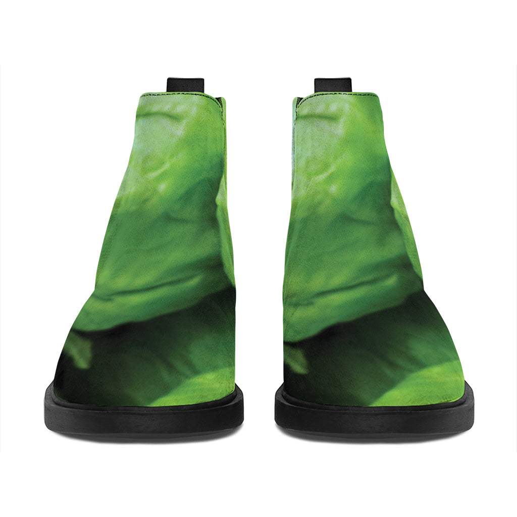 Green Cabbage Print Flat Ankle Boots