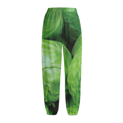 Green Cabbage Print Fleece Lined Knit Pants