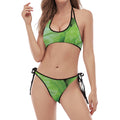 Green Cabbage Print Halter Scoop Tie Side Bikini