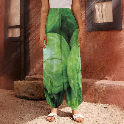 Green Cabbage Print Harem Pants