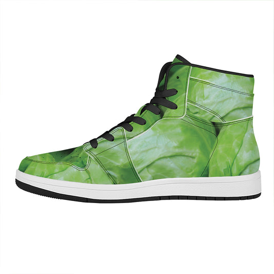 Green Cabbage Print High Top Leather Sneakers