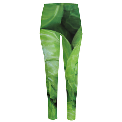 Green Cabbage Print High-Waisted Pocket Leggings
