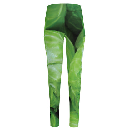Green Cabbage Print High-Waisted Pocket Leggings