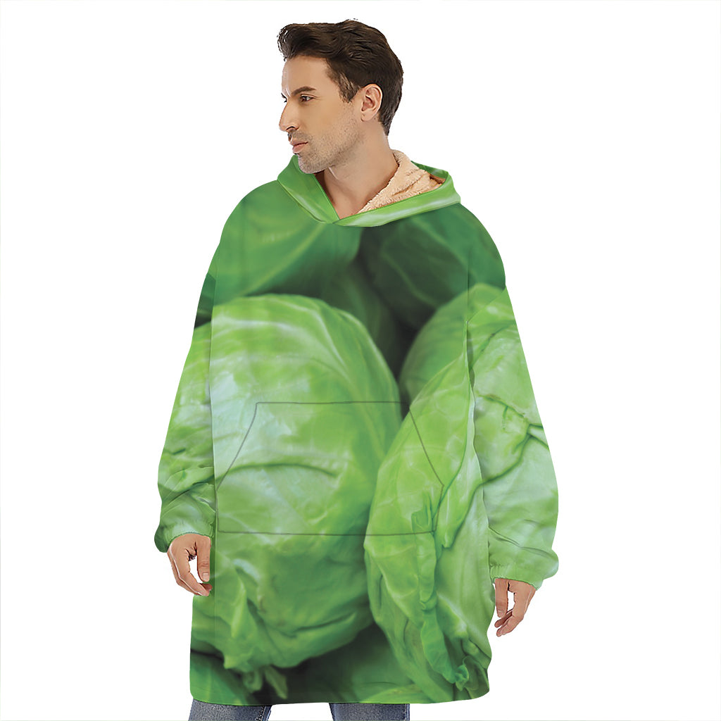 Green Cabbage Print Hoodie Blanket