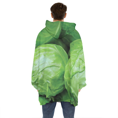 Green Cabbage Print Hoodie Blanket