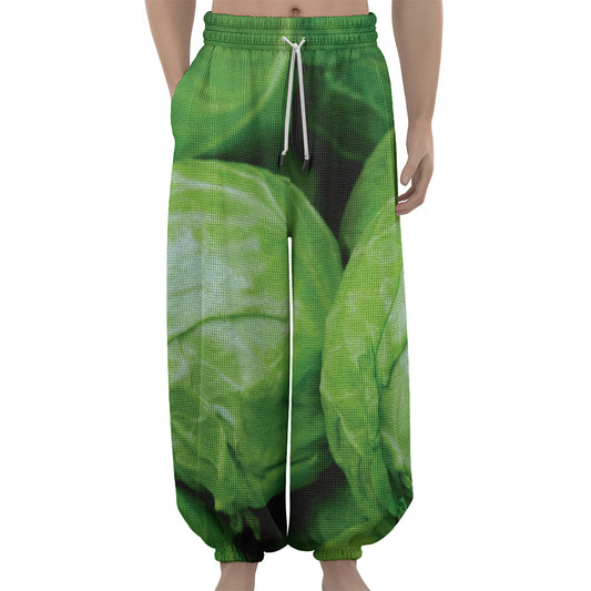 Green Cabbage Print Lantern Pants