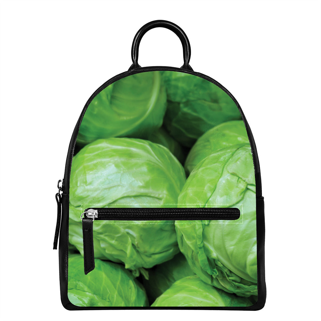 Green Cabbage Print Leather Backpack
