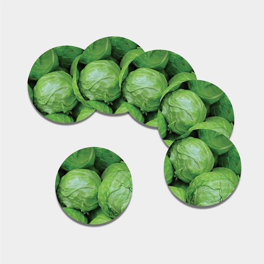 Green Cabbage Print Leather Coaster Set