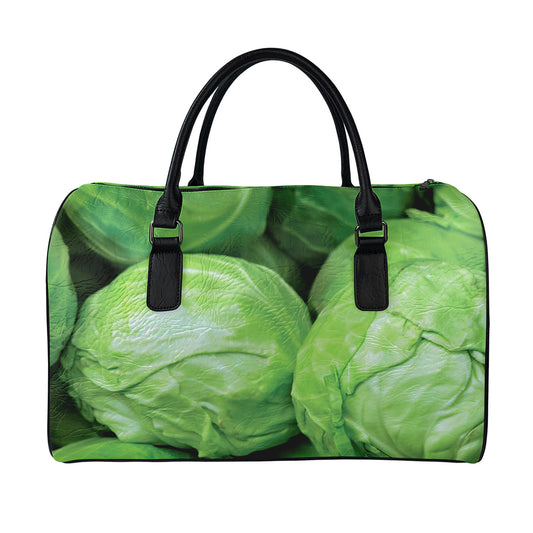 Green Cabbage Print Leather Duffle Bag