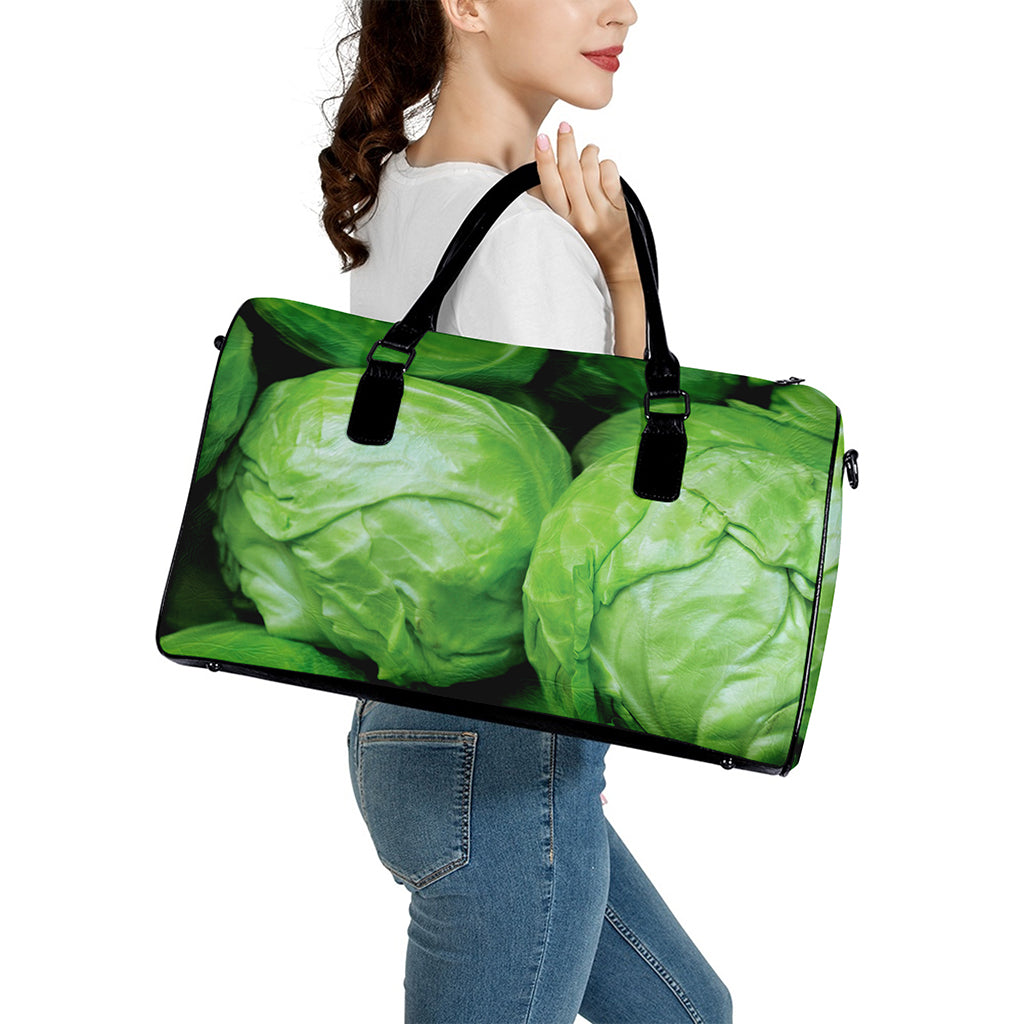 Green Cabbage Print Leather Duffle Bag