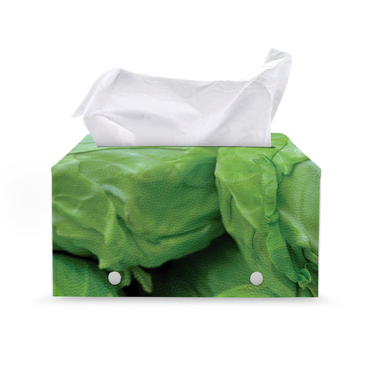 Green Cabbage Print Leather Tissue Box Cover