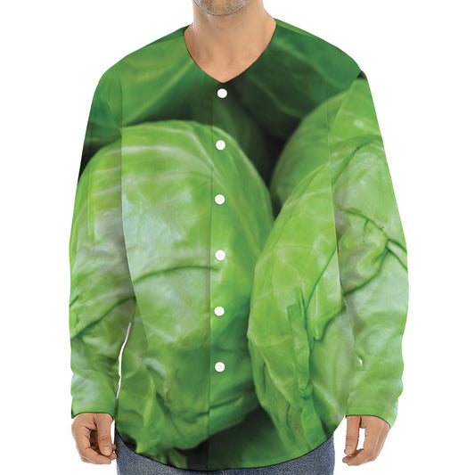 Green Cabbage Print Long Sleeve Baseball Jersey