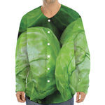 Green Cabbage Print Long Sleeve Baseball Jersey