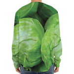 Green Cabbage Print Long Sleeve Baseball Jersey
