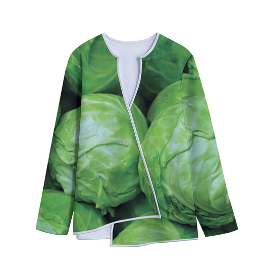Green Cabbage Print Long Sleeve Short Coat