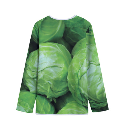 Green Cabbage Print Long Sleeve Short Coat