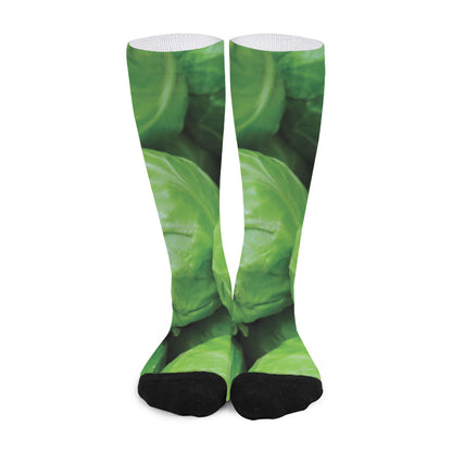 Green Cabbage Print Long Socks