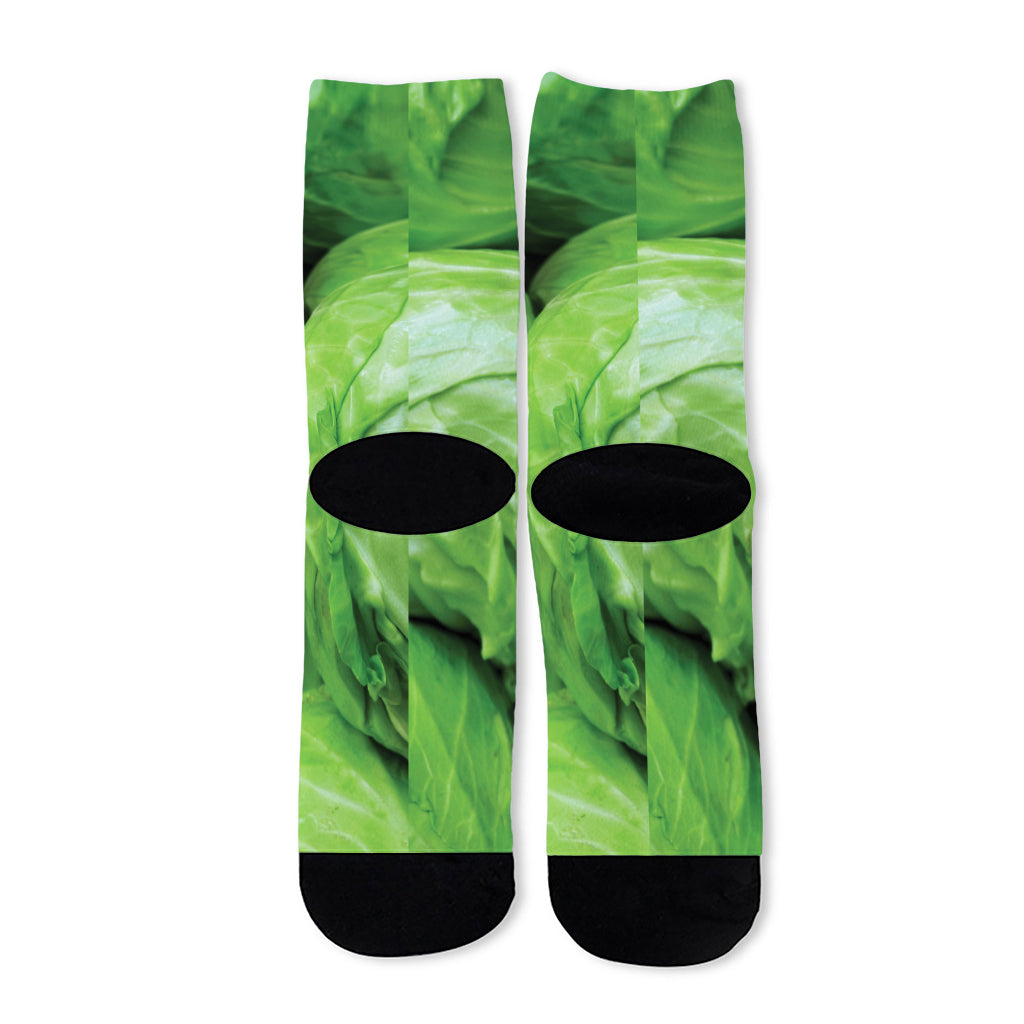 Green Cabbage Print Long Socks