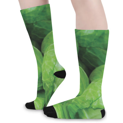 Green Cabbage Print Long Socks