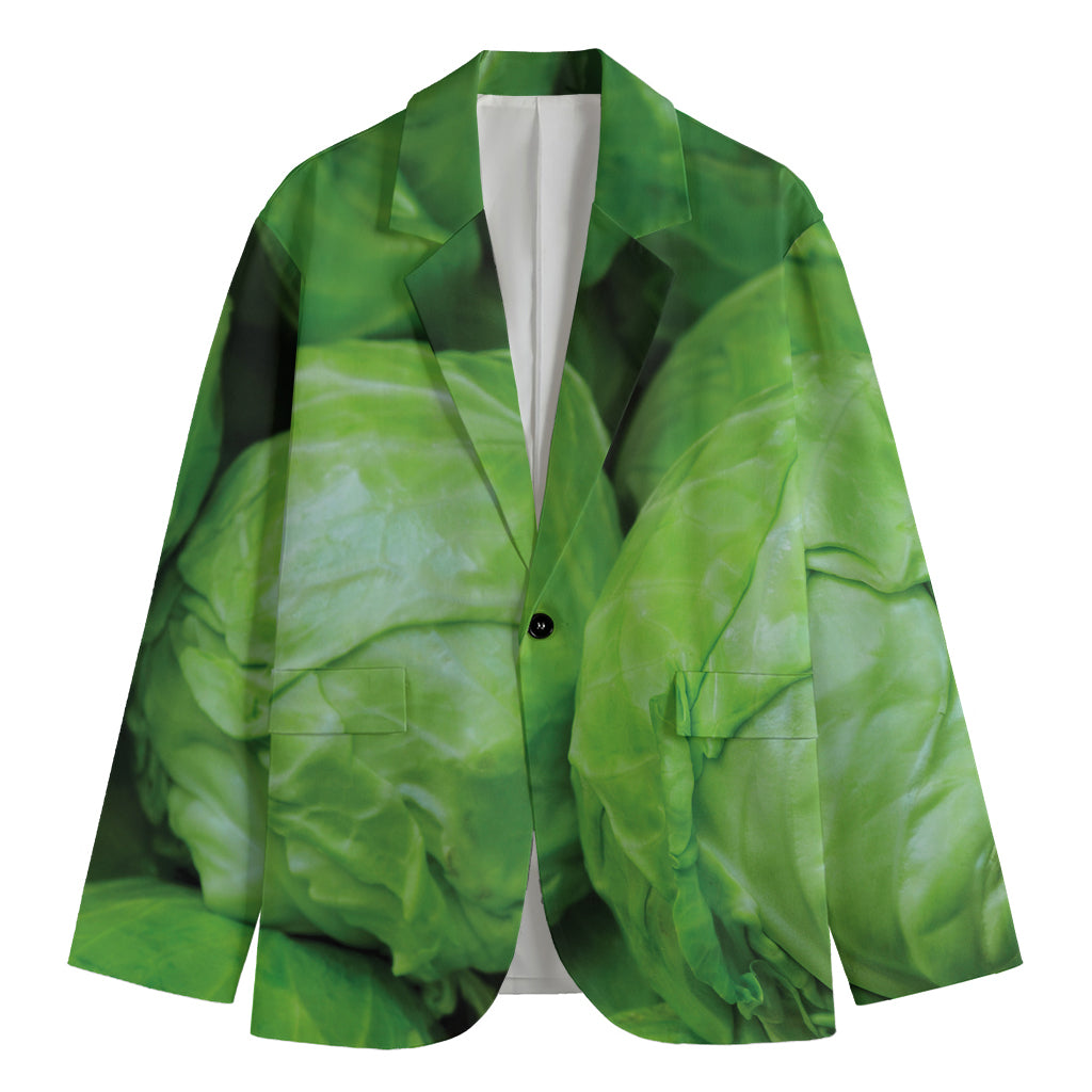 Green Cabbage Print Men's Blazer