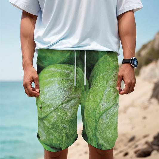 Green Cabbage Print Men's Cargo Shorts