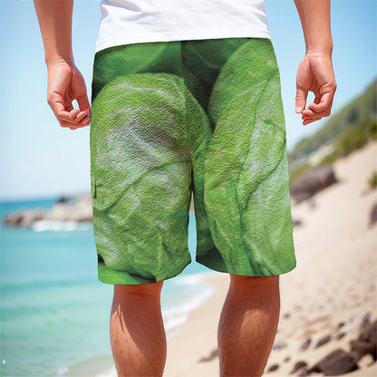 Green Cabbage Print Men's Cargo Shorts