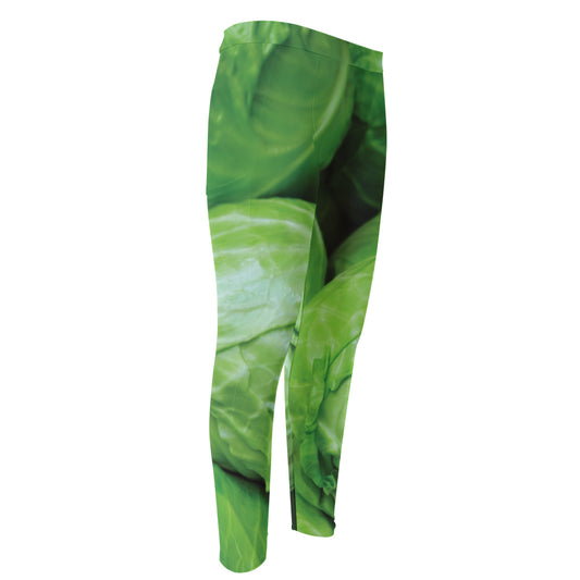 Green Cabbage Print Men's Compression Pants