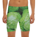 Green Cabbage Print Men's Long Boxer Briefs