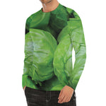 Green Cabbage Print Men's Long Sleeve Rash Guard