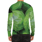 Green Cabbage Print Men's Long Sleeve Rash Guard