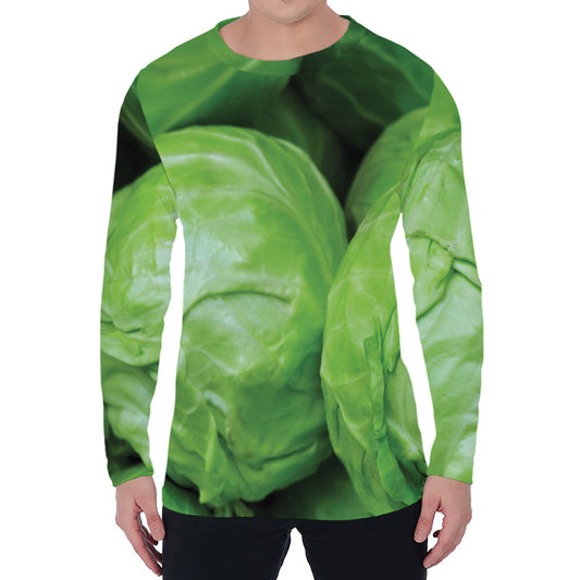 Green Cabbage Print Men's Long Sleeve T-Shirt