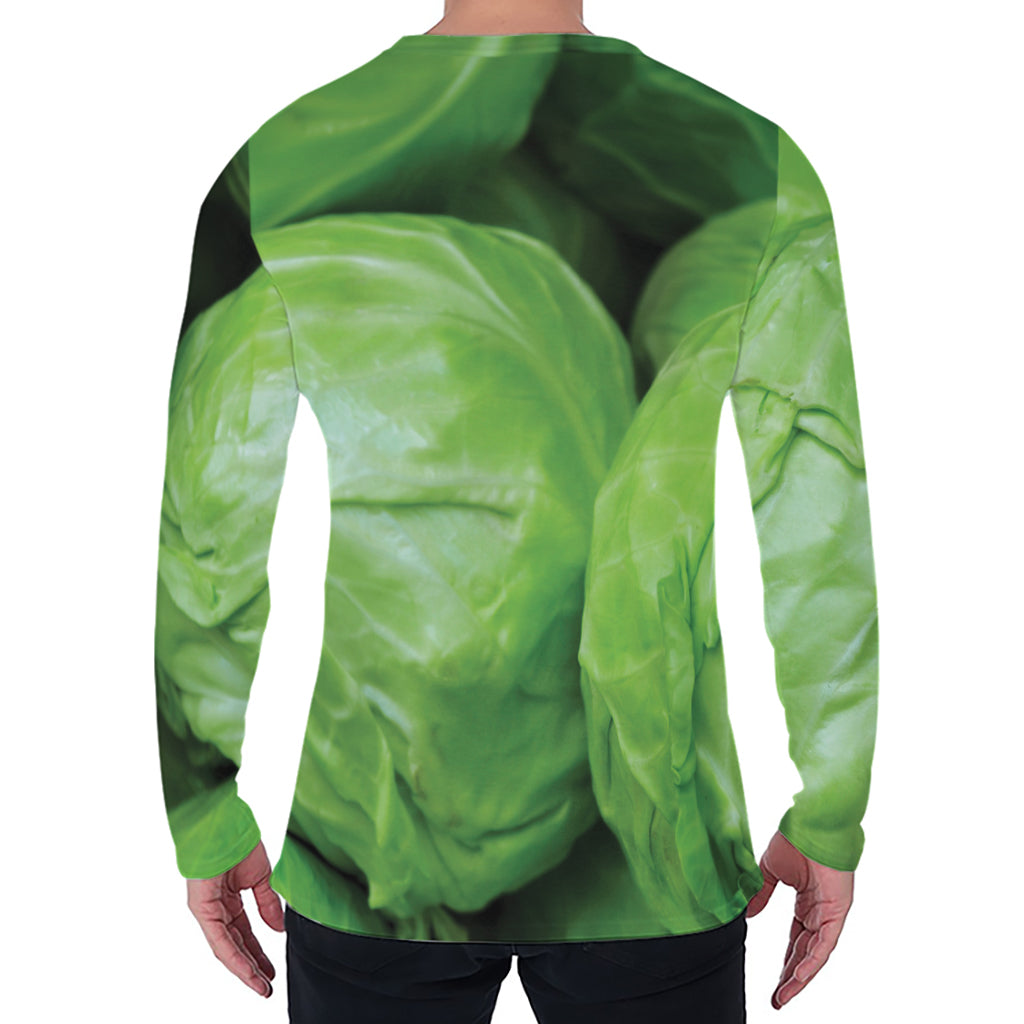 Green Cabbage Print Men's Long Sleeve T-Shirt