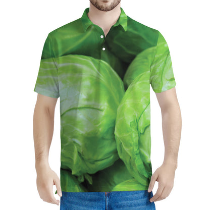 Green Cabbage Print Men's Polo Shirt