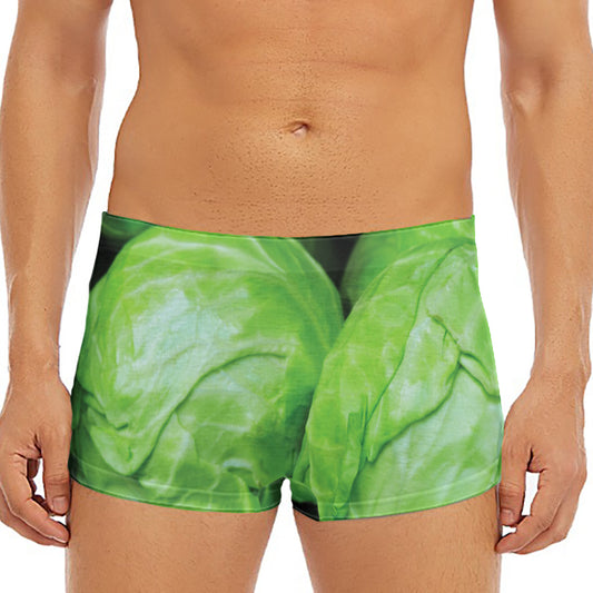 Green Cabbage Print Men's Short Boxer Briefs