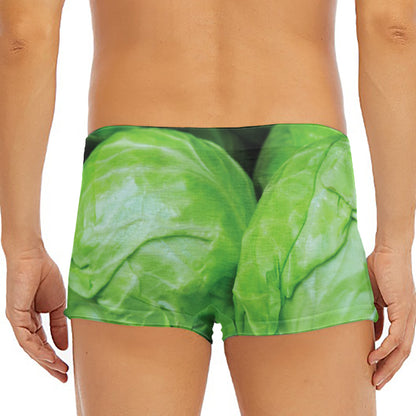 Green Cabbage Print Men's Short Boxer Briefs