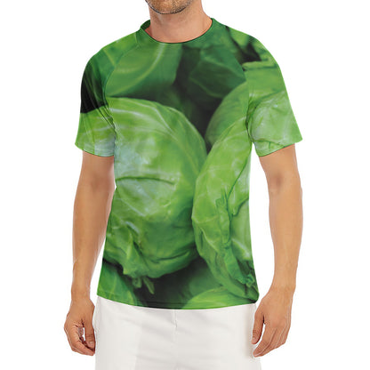 Green Cabbage Print Men's Short Sleeve Rash Guard