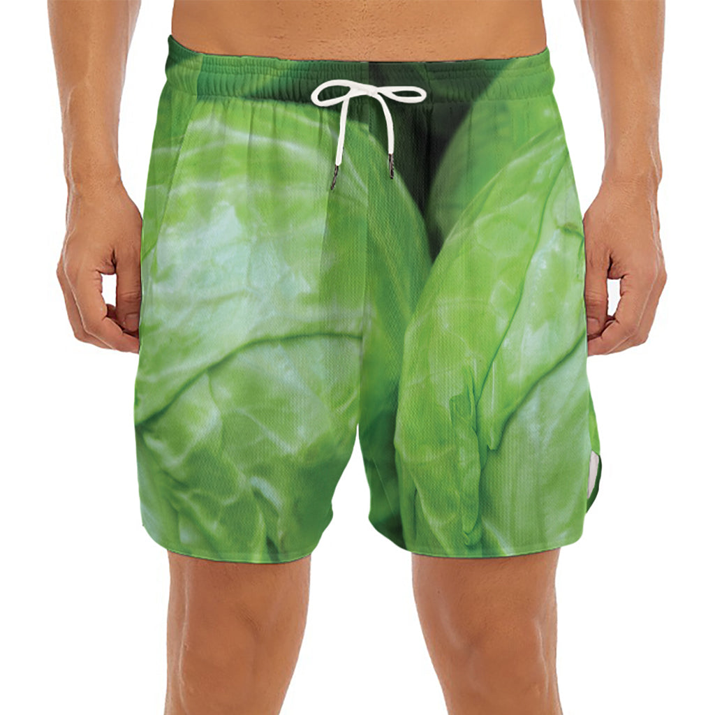 Green Cabbage Print Men's Split Running Shorts