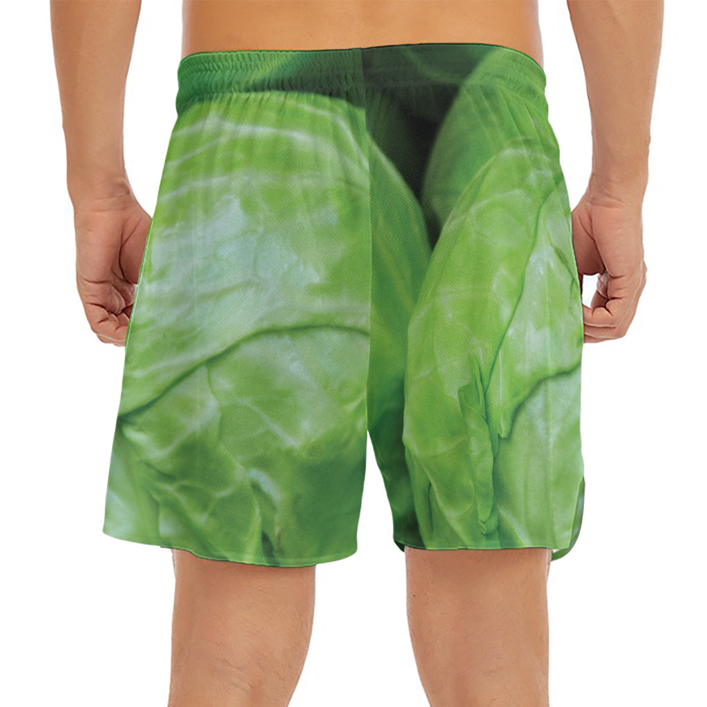Green Cabbage Print Men's Split Running Shorts
