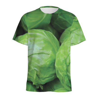 Green Cabbage Print Men's Sports T-Shirt