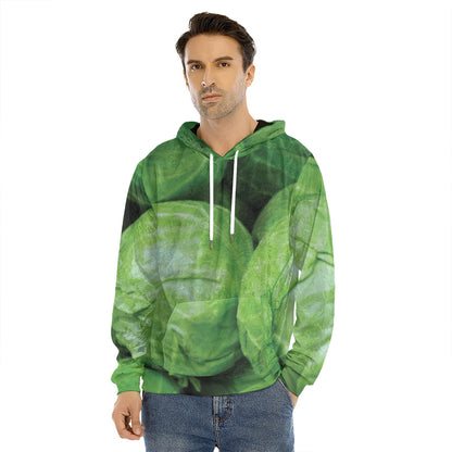 Green Cabbage Print Men's Velvet Pullover Hoodie