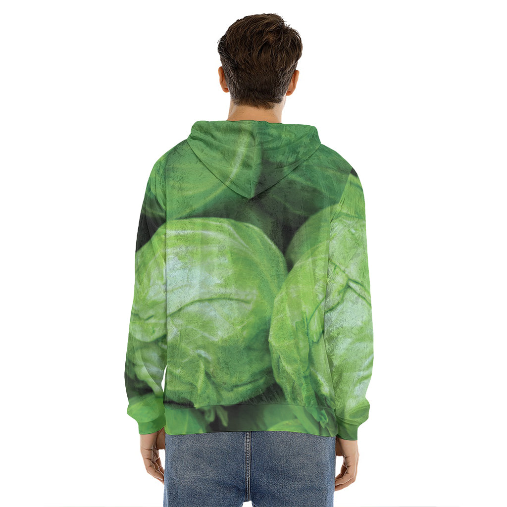 Green Cabbage Print Men's Velvet Pullover Hoodie
