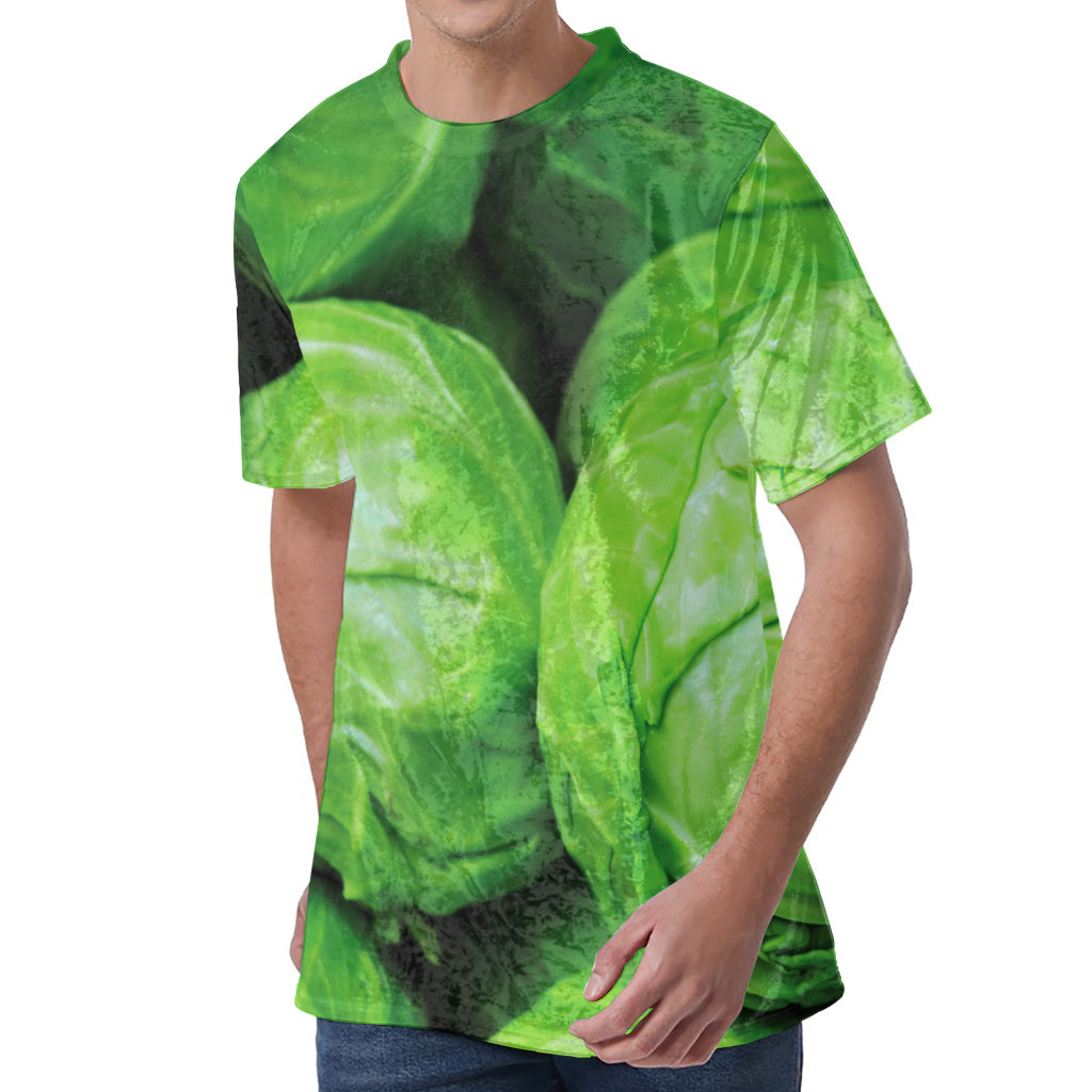Green Cabbage Print Men's Velvet T-Shirt