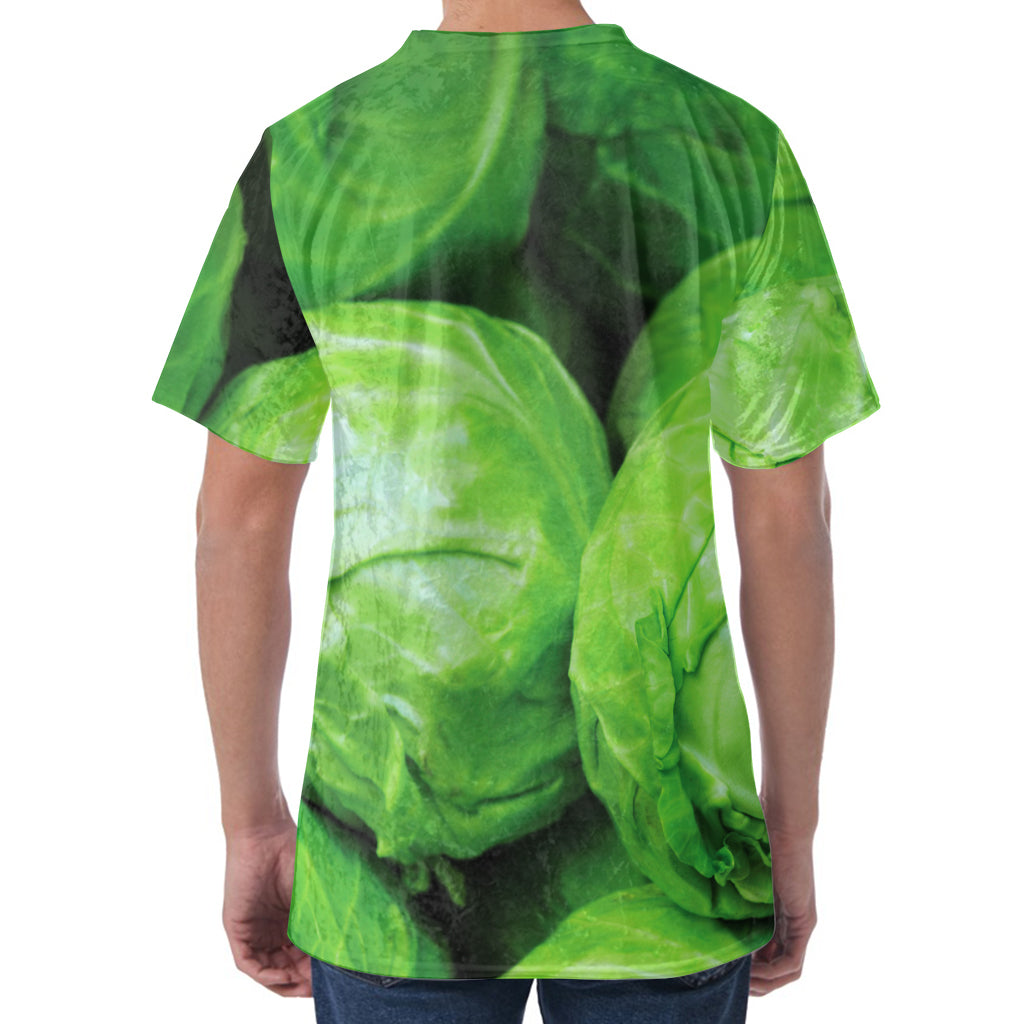 Green Cabbage Print Men's Velvet T-Shirt