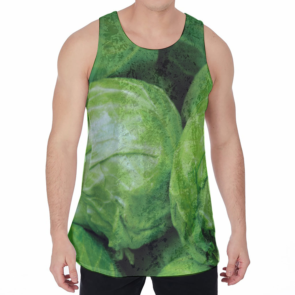 Green Cabbage Print Men's Velvet Tank Top