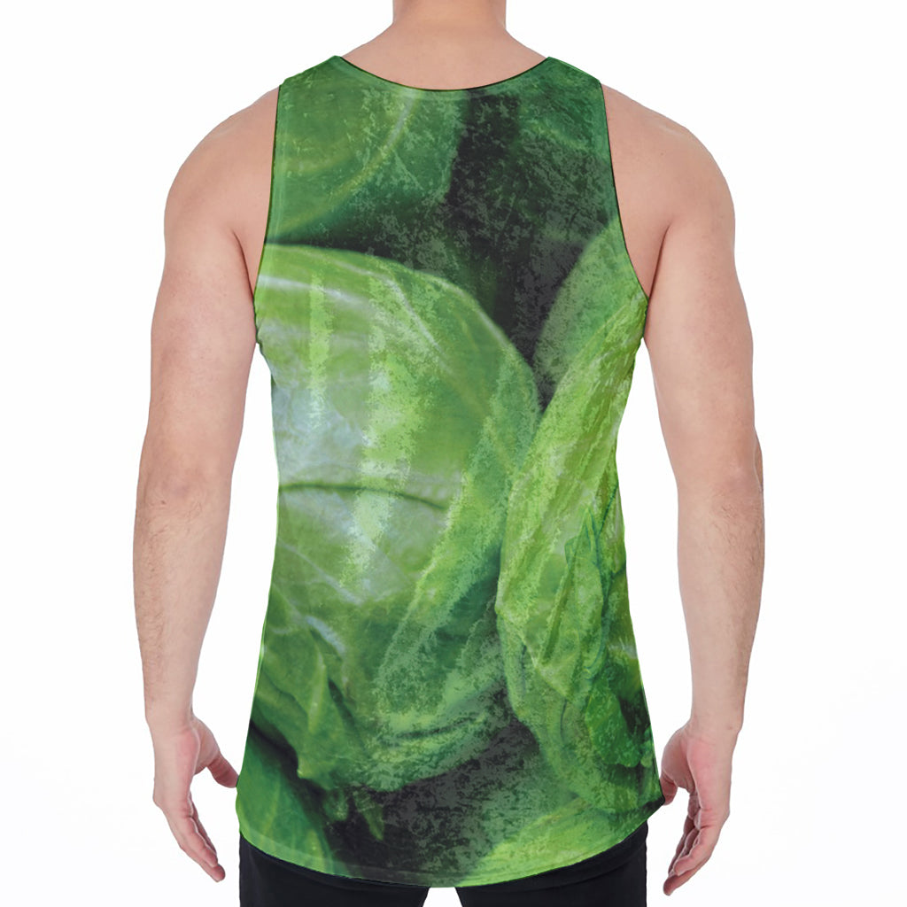 Green Cabbage Print Men's Velvet Tank Top